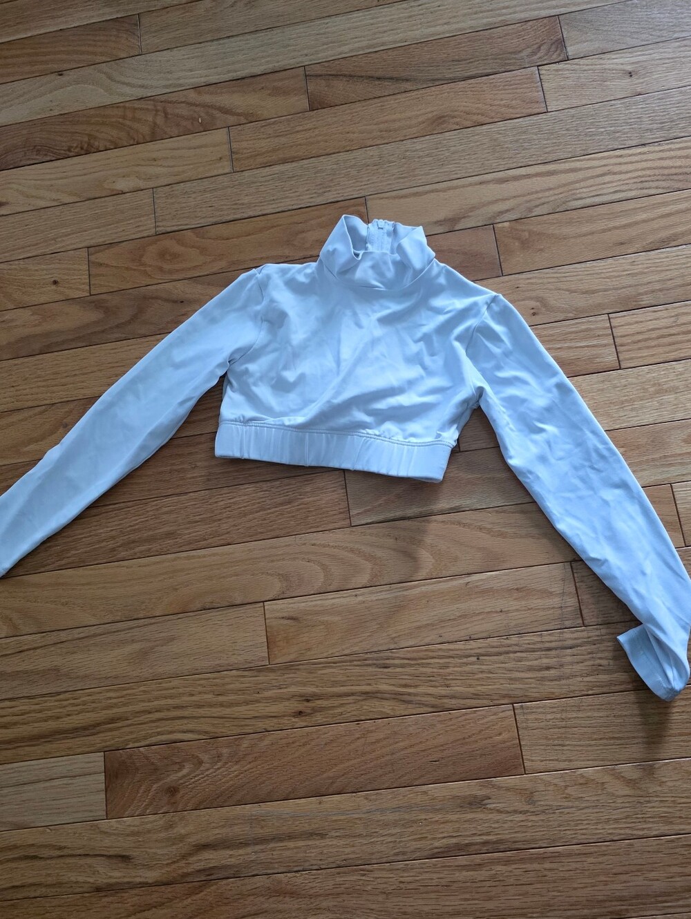 White Cropped Long Sleeve Turtleneck Cheerleader Midriff Top